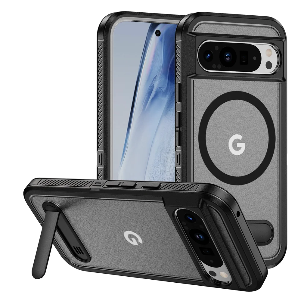 Funda de teléfono con armadura magnética y soporte plegable de lujo para Google Pixel 9 8 Pro XL 8A, funda protectora militar híbrida a prueba de golpes para PC