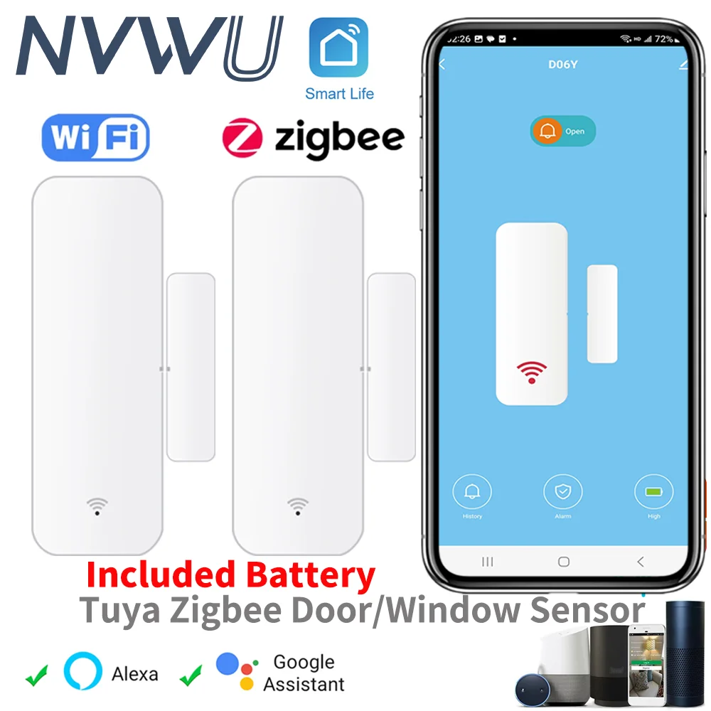 Tuya Zigbee WiFi Sensor de puerta ventana contacto batería incluida aplicación remota Control Compatible con Alexa Google Assistant