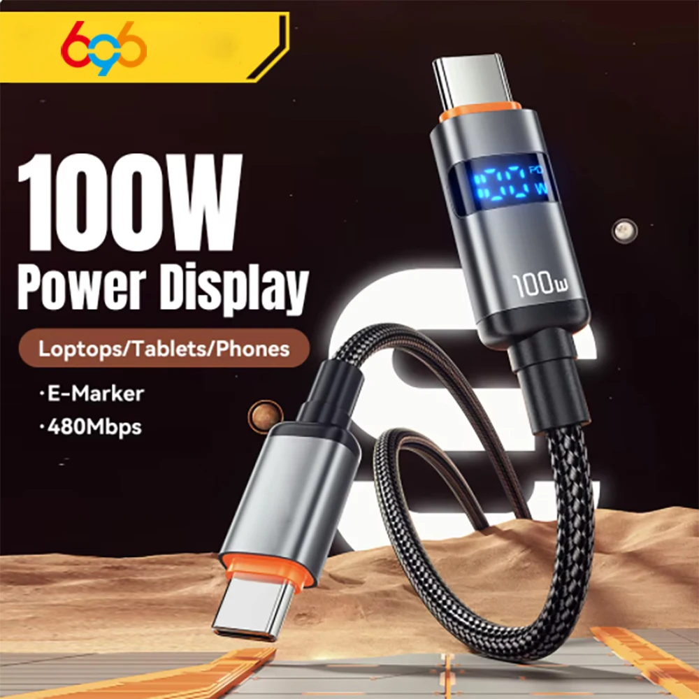 Cargador de carga rápida PD de 100W, Cables de pantalla USB a tipo C, Cable tipo C a tipo C para Huawei, Xiaomi 14, Macbook pro, iPad