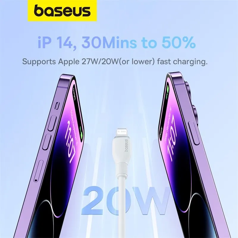 Baseus-Cable USB tipo C de carga rápida TPE de 20W para IPhone 14, 13, 12, 11 Pro Max, XS, Cable de datos de iluminación para iPad y Macbook - imagen 2