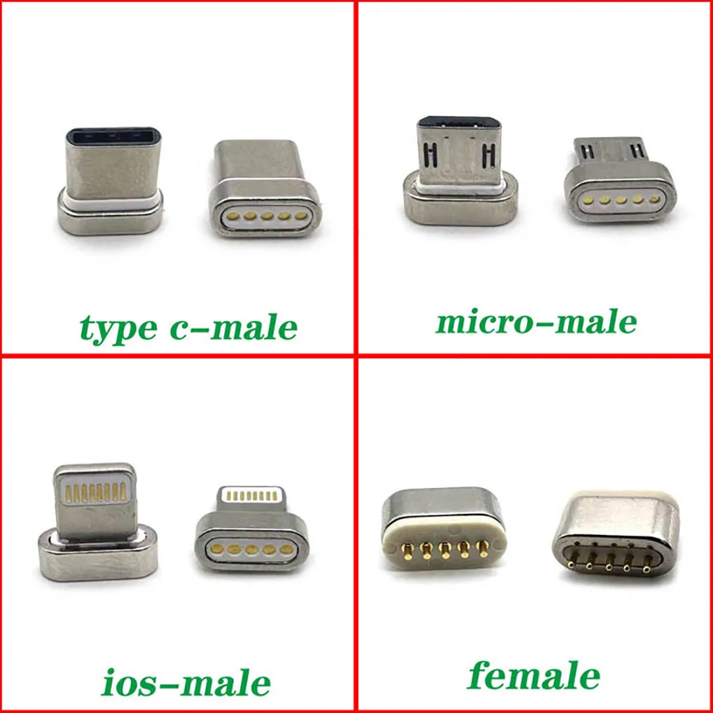 Para Cable magnético de carga rápida de 5 pines, puntas de enchufe tipo C, enchufes Micro USB C, enchufe de cargador magnético de carga rápida para iPhone Xiaomi - imagen 2