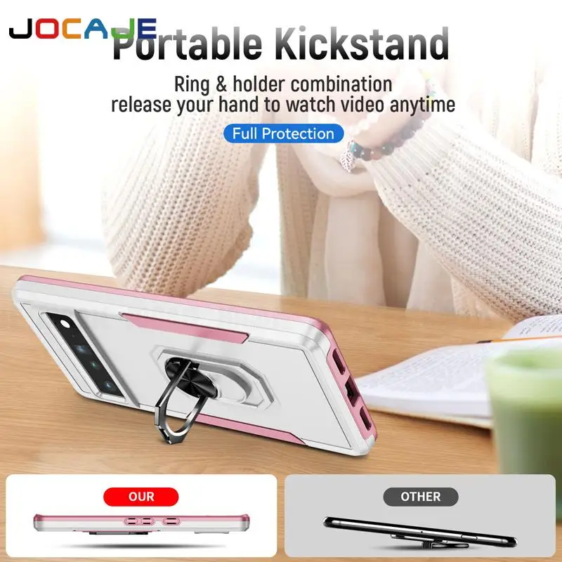 Funda con soporte de anillo para Google Pixel 8A 8 Pro 7A 7 6A 6, armadura resistente de doble capa a prueba de golpes, cubierta trasera dura mate - imagen 3