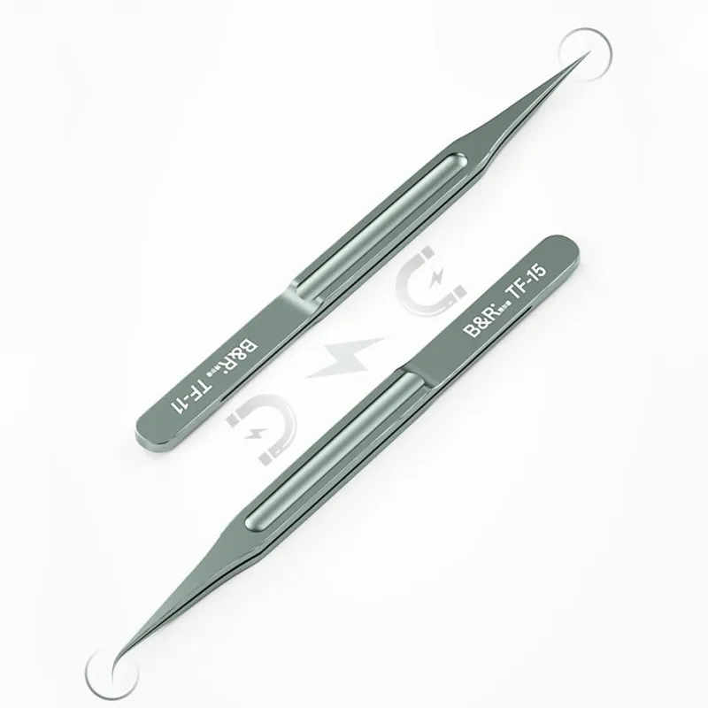 Pinzas de aleación de titanio no magnéticas B & R TF-11 TF-15, Clips de sujeción de línea de mosca de huellas dactilares, placa PCB de teléfono móvil Ultra afilados - imagen 3