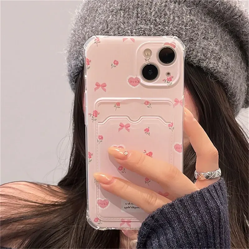 Korean Cute Pink Small Flower Wallet Card Bag Case for VIVO Y17S Y21 2021 Y21S Y33S Y35 Y15S Y15A Y01 Y02 Y02S Y20 Y91C Cover - imagen 2