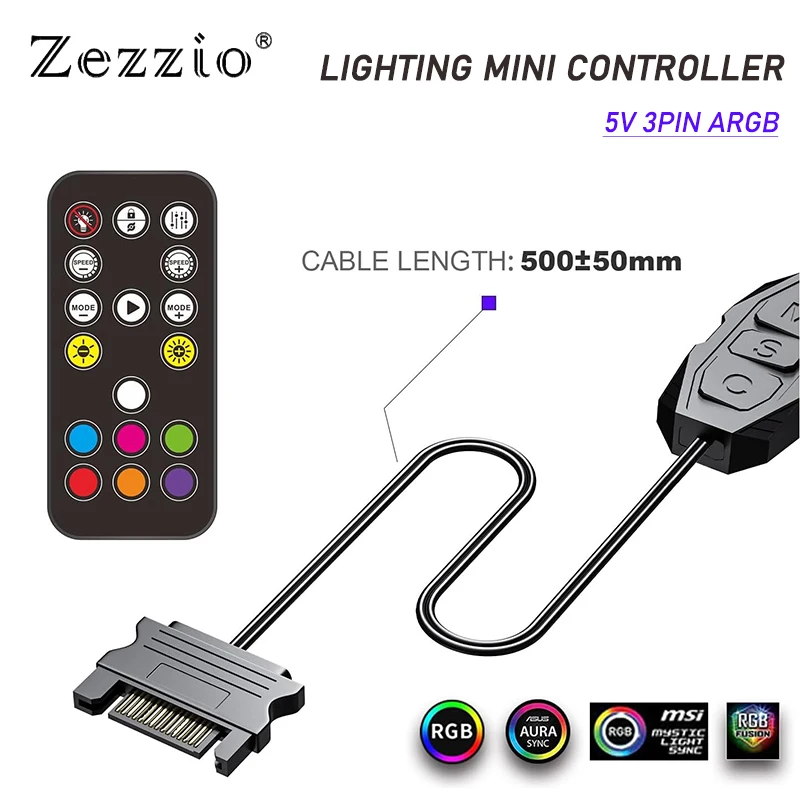Controlador Zezzio ARGB 5V 3 pines a fuente de alimentación SATA Mini controlador 3PIN Hub caja de Cpu de ordenador ventilador fresco radiador de luz LED