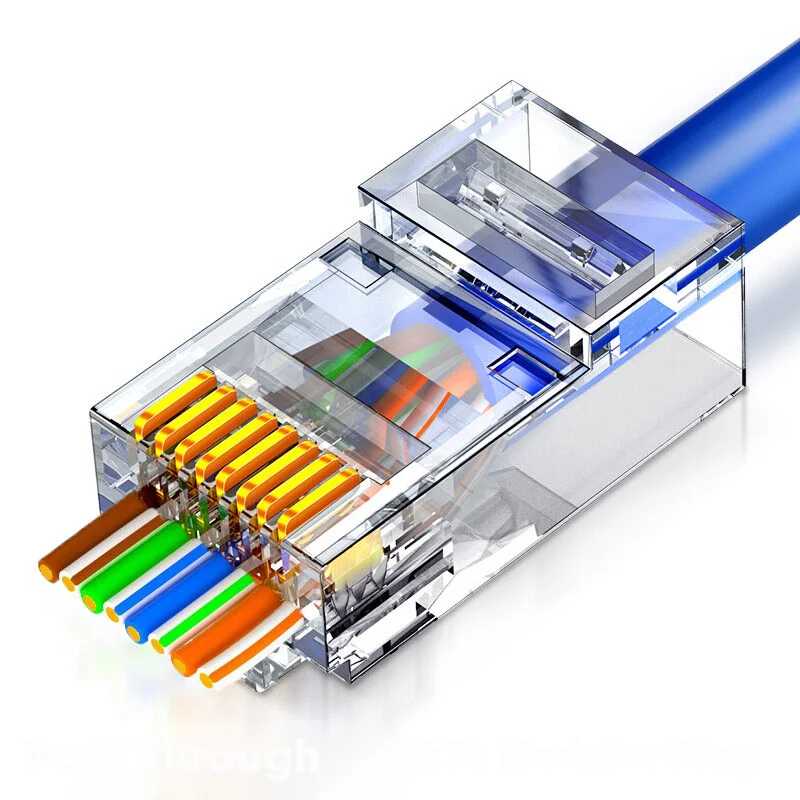 ZoeRax 10 uds/50 Uds conectores RJ45 Cat5e Cat6 paso a través de EZ a engarzar enchufe Modular para Cable de red trenzado sólido - imagen 2