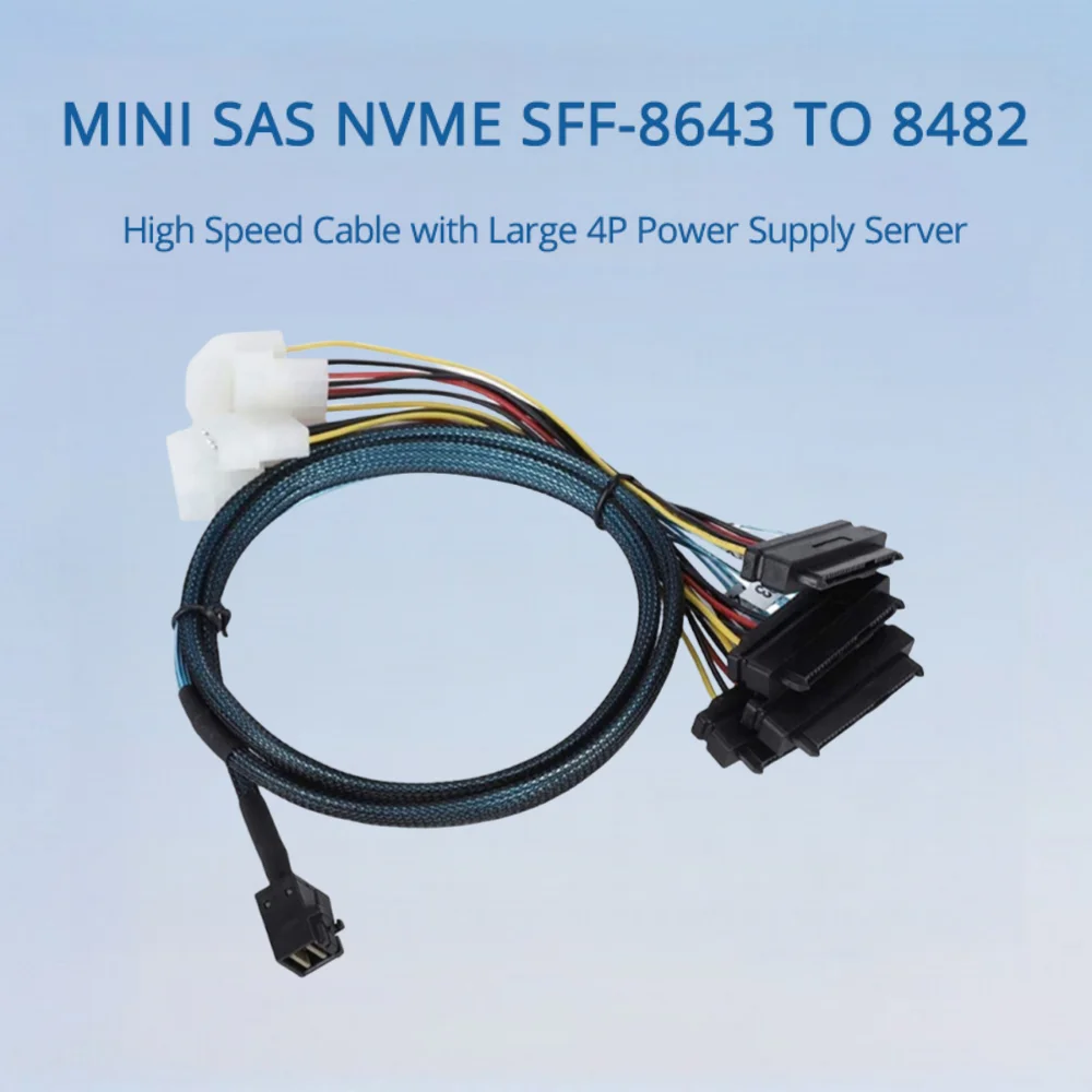 MINI SAS NVME SFF-8643 A 8482 Cable de alta velocidad con gran servidor de alimentación 4P Longitud opcional 0,5 M 1 M