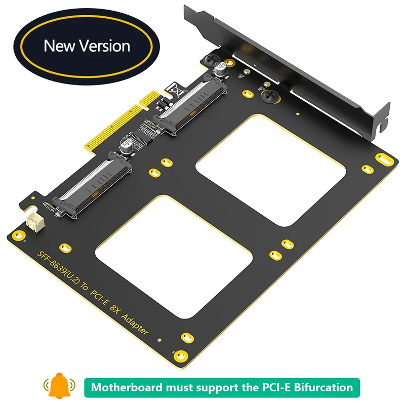 Adaptador Dual U.2 SSD a PCIE 4,0 X8, tarjeta de expansión U2 SFF-8639 a PCI Express 8X, placa base PCIe bifurcación VROC para Soft RAID