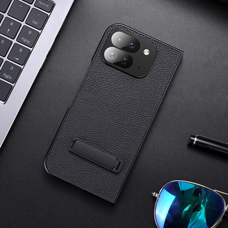 Funda de cuero de alta calidad, carcasa de plástico duro a prueba de golpes con soporte, plegable, para Google Pixel 9 Pro - imagen 3