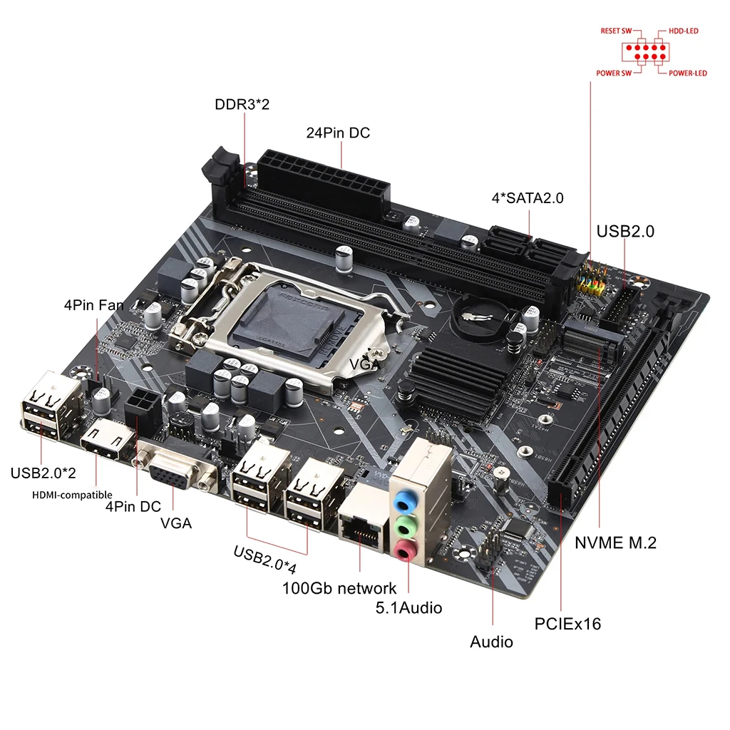 H61-S-placa base de escritorio LGA 1155, para Intel Core i3, i5, i7, 2 x DDR3, Memoria SATA2.0, PCIE, 16G, H61, placa base para M.2, NVME - imagen 2