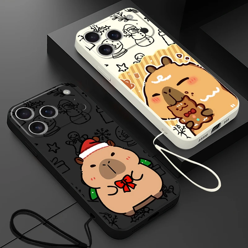 Funda blanda para Apple iPhone 11 12 13 Pro Max 16 14 15 Plus XS 17 Air 16e XR 7 8 lindo capibara navideño