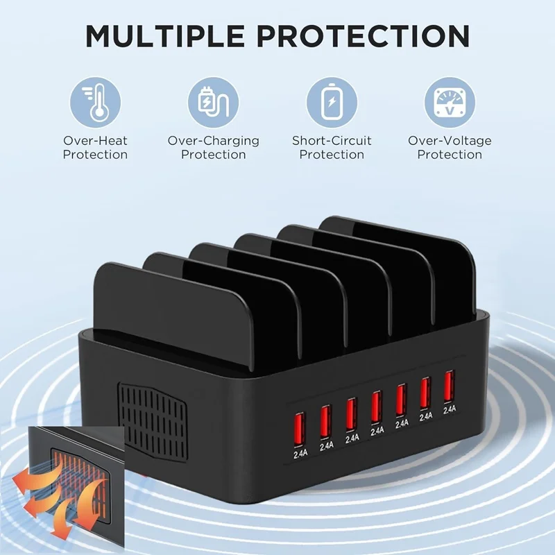 Cargador Multi USB Universal de 100W, estación de carga rápida USB de 7 puertos, soporte para tableta para Ipad, Iphone 15, 14, 13, 12 Pro Max, Samsung S24 - imagen 4