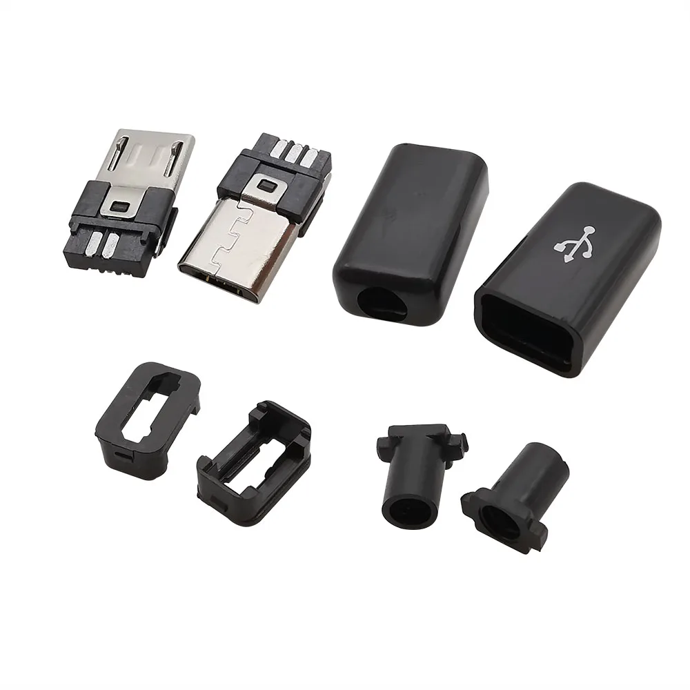 10 Uds 6mm 8mm Micro USB tipo soldadura enchufe macho conectores de 5 pines 4 en 1 enchufes DIY toma de carga trasera USB negro blanco - imagen 4