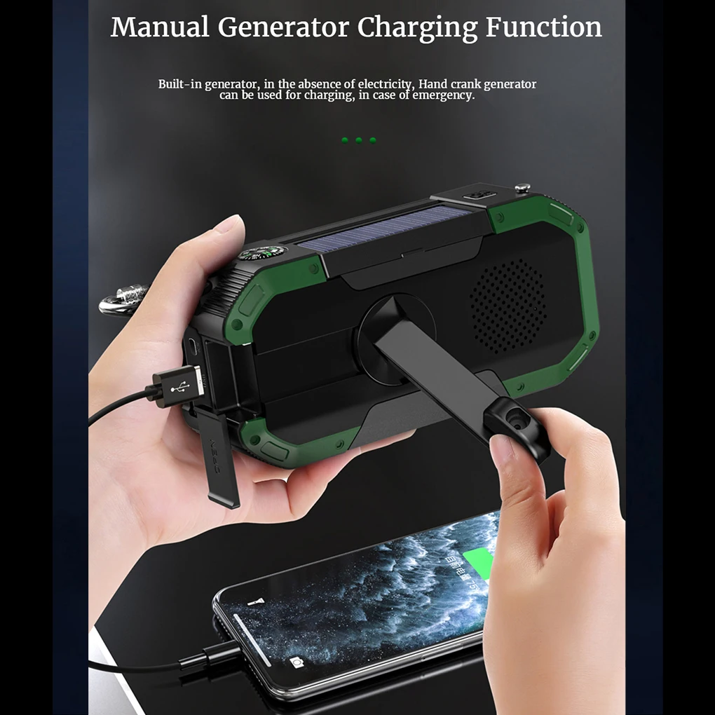 Radio de emergencia Solar con linterna, Banco de energía de manivela manual de viaje - imagen 2
