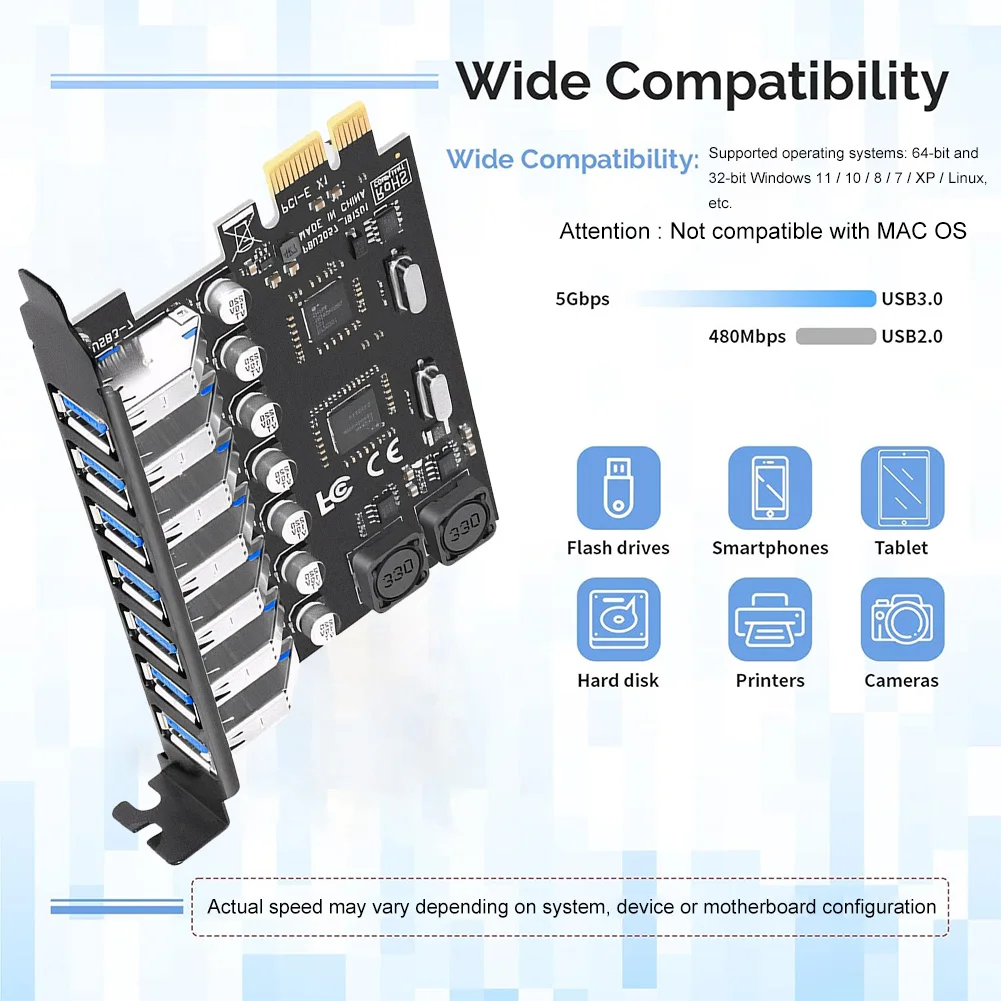 Adaptador de tarjeta de expansión USB 3,0 PCI-E, controlador de concentrador USB 3,0, 5Gbps, PCIe, 7 puertos, tarjeta elevadora para minería BTC para Chia Miner