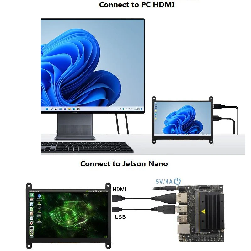 Pantalla Táctil IPS de 7 Pulgadas para Raspberry Pi 5, Módulo LCD de 1024x600 Compatible con HDMI, Mini Monitor Portátil para RPI 3B+ 4B PS4 - imagen 5