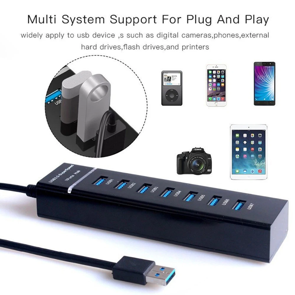 Cable adaptador divisor USB 3,0 de 4/7 puertos, longitud de 30/120cm para PC de escritorio, Mac, portátil, teclado, ratón, disco duro móvil - imagen 2