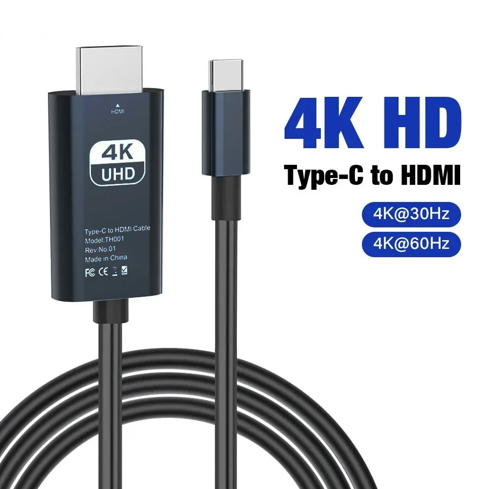 Adaptador de Cable USB C tipo C a HDMI, 4K, 60Hz, Ethernet de alta velocidad, Cable compatible con HDMI para proyector, HDTV, tableta, Smart TV Stick