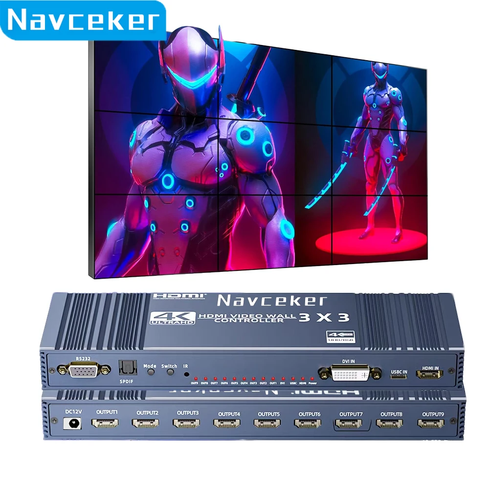 Controlador de pared de vídeo 4K HDMI 3x3 tipo C DVI procesador de pared de vídeo 1X4 1X3 2X1 2x3 3x2 4X2 empalmador de procesador de pantalla multi video - imagen 2