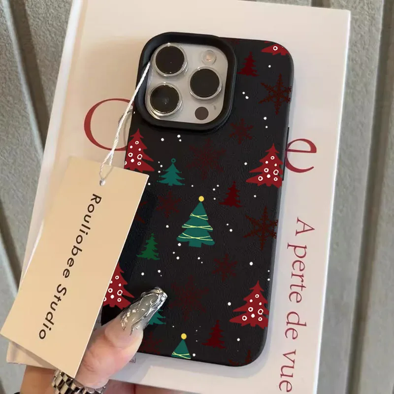 Bonita funda de teléfono con estampado de árbol de Navidad con estampado de lichi para iPhone 17 16 Pro Max XS X 15 14 Plus 11 13 12 funda suave de caramelo - imagen 4