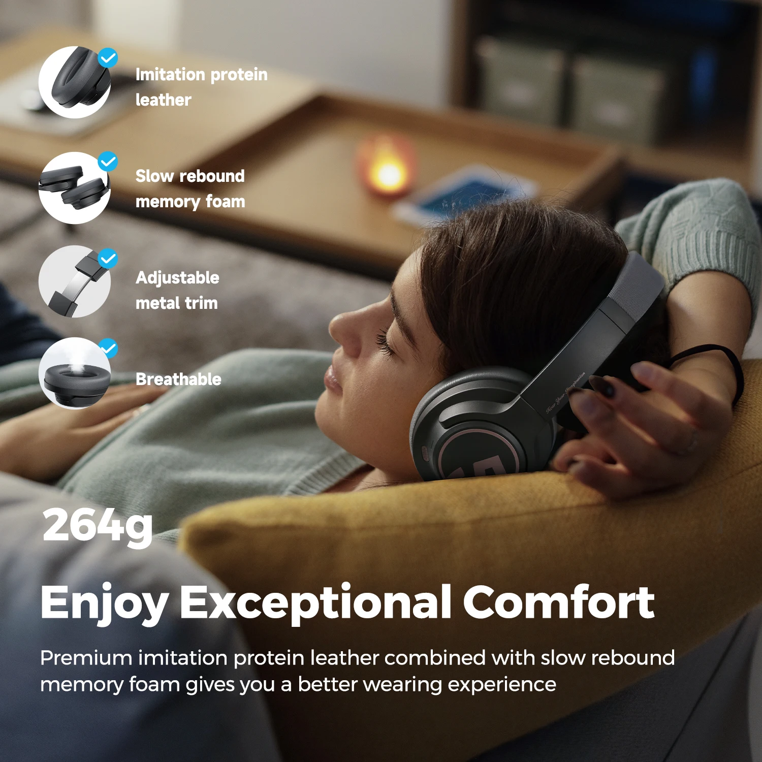 SoundPEATS Space Headphones Bluetooth 5,3 Auriculares inalámbricos híbridos con cancelación activa de ruido, reproducción de 123 horas, micrófono, conexión multipunto - imagen 3