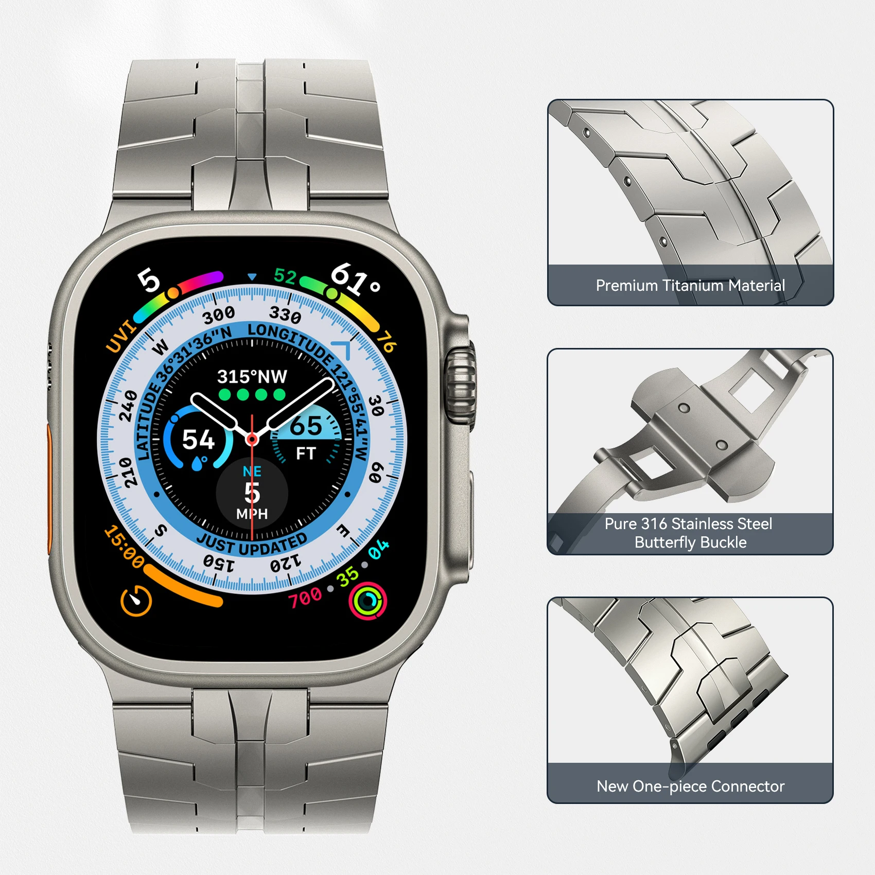 LULULOOK correa de reloj de titanio para Apple Watch Ultra 3/2/Ultra, banda de Metal de titanio de grado 2, 49mm para iWatch Ultra Color titanio - imagen 3