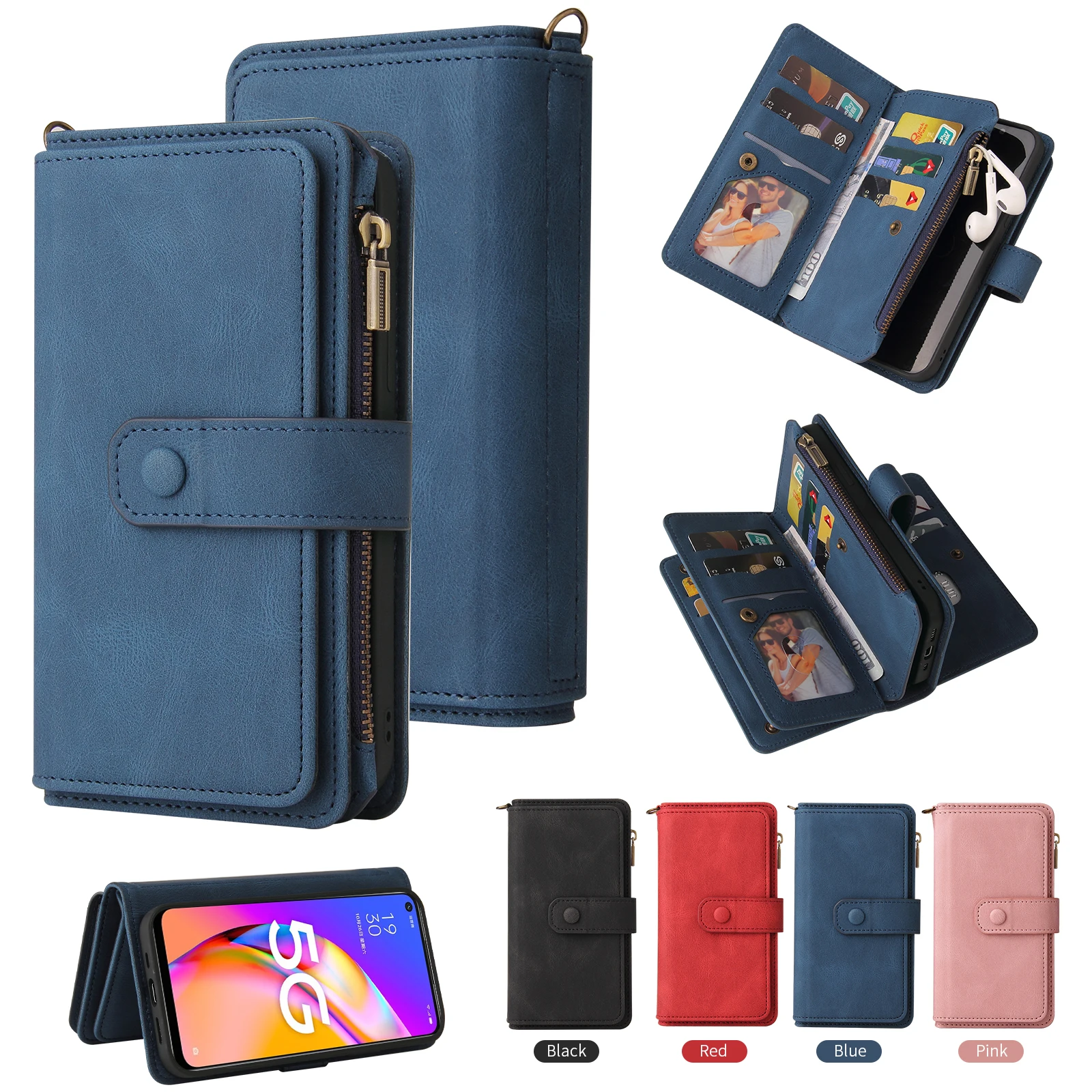 OPPO Realme Funda cuero con cremallera y ranuras para tarjetas
