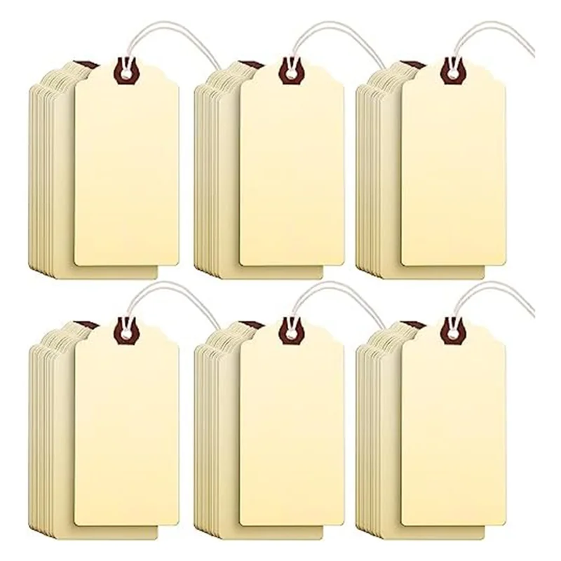 GW-240Pcs 4 3/4 X 2 3/8In Etiquetas de Manila Etiquetas de envío Etiquetas de cartón con etiquetas colgantes de cuerda con agujeros reforzados - imagen 2