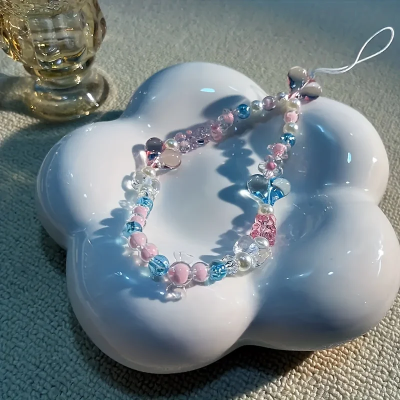 Bonita cadena de teléfono con cuentas de lazo de corazón de amor rosa, cuerda colgante de oso dulce, cordón para cámara, correas de muñeca antipérdida, accesorios para bolso - imagen 2