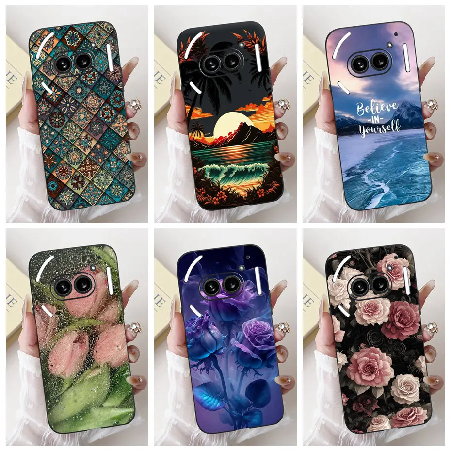 Hermosa funda de teléfono con pintura Floral para nada telefónico (2a) más funda suave de silicona negra para nada teléfono 2 parachoques Phone2a