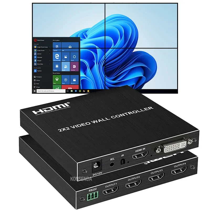 Controlador de pared de vídeo HDMI 2x2 1080P 60Hz HDMI TV pared empalme multipantalla 1x2 1x3 1x4 4x1 4 procesador de empalme de TV 180' Flip