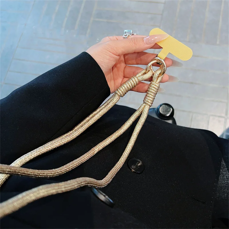Cordón de teléfono dorado y plateado de lujo, funda Universal para exteriores, bandolera, tarjeta, cordón para el cuello, Clip para colgar, cordón antipérdida - imagen 2