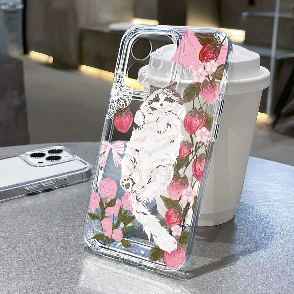 Funda de teléfono suave con diseño de gato y flores para Samsung S25 S24 Ultra A56 A36 A26 S21 S20 FE S10 Plus S23 S22 A16 A55 A54 A53 - imagen 3