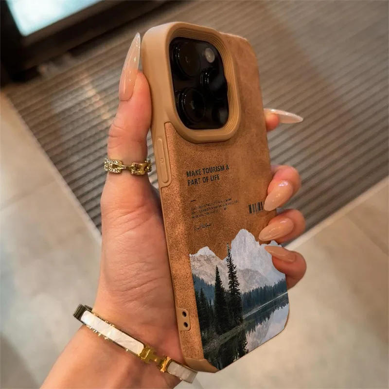 Para iPhone 17 16 Pro Max 15 14 13 12 11 Funda con motivo de montaña y paisaje de lago para iPhone XS Max XR X 16 Plus Funda de piel sintética - imagen 2