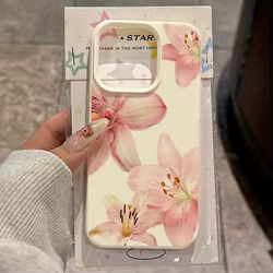 Funda de teléfono con textura de lichi y flor de lirio rosa para iPhone 17 Pro Max 11 12 13 14 15 16 Pro 17 Air 15 14 Plus X XS XR 16E, funda suave