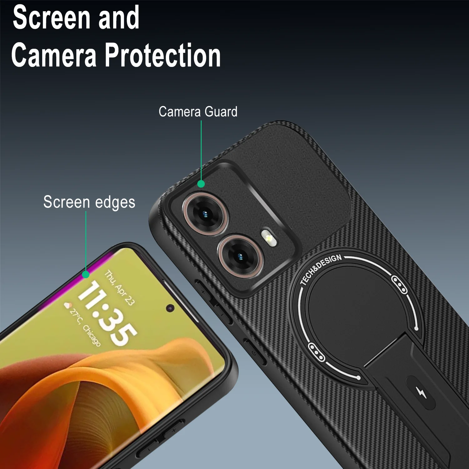 Funda magnética para Moto G85, soporte con patrón de fibra de carbono, protección militar contra caídas, cubierta a prueba de golpes para parachoques Motorola G85 - imagen 5