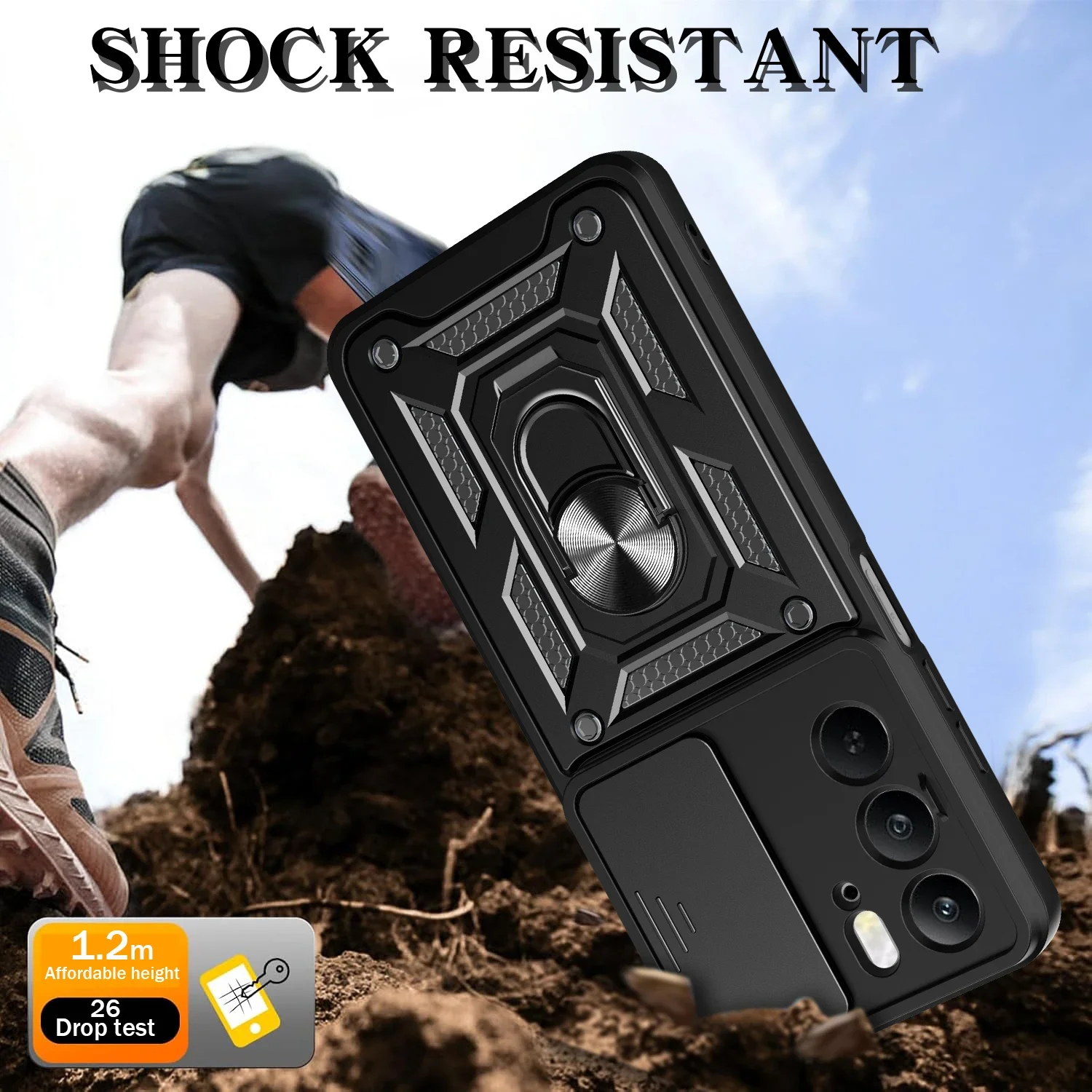 Armadura Capa para Realme C75 4G 14X 5G, funda deslizante con anillo para cámara, funda protectora para Realme C75 4G, funda a prueba de golpes - imagen 3