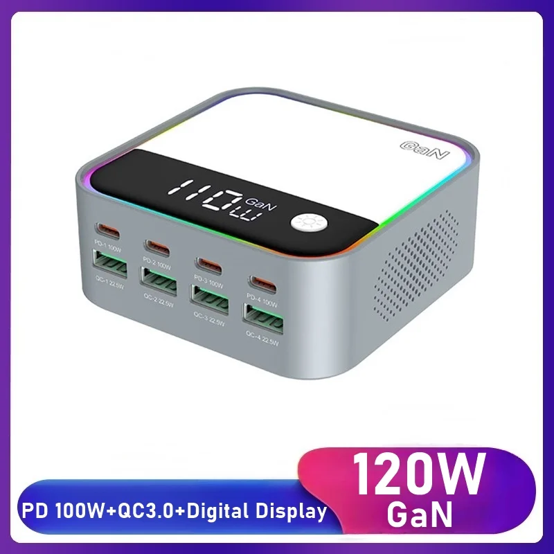 120W Universal 8 puertos Multi USB tipo C QC3.0 GaN cargador PD 100W Estación de carga rápida para Macbook Iphone 16 15 14 Pro Samsung - imagen 2