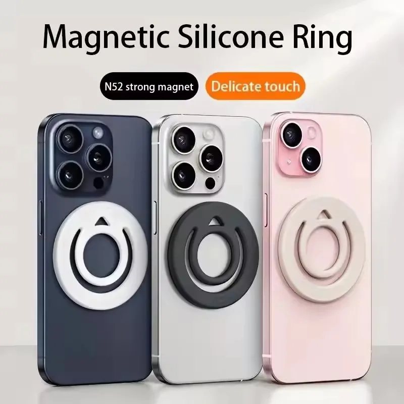 Anillo de dedo magnético Universal de silicona, soporte de teléfono con agarre Circular de imán fuerte de doble cara para IPhone, forma de anillo MagSafe - imagen 2
