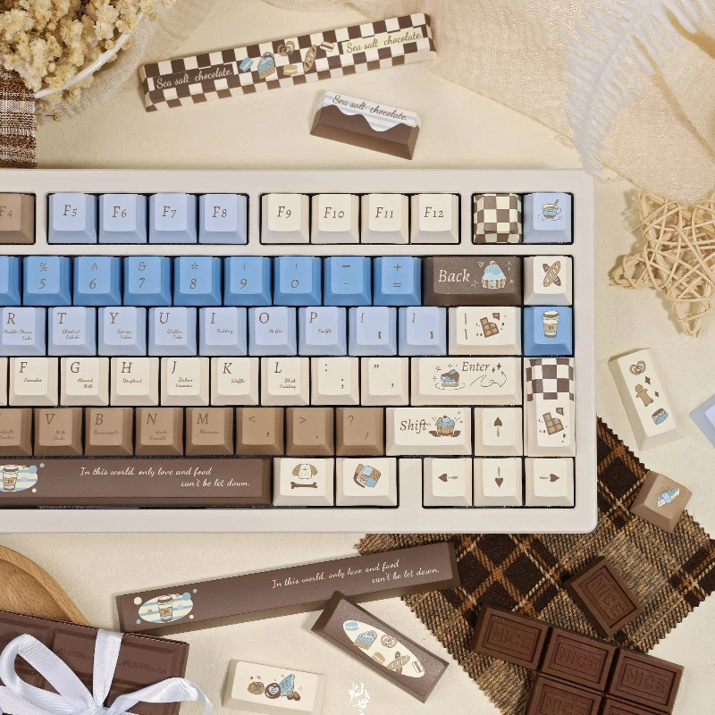 Juego de teclas con tema de Chocolate y sal marina, teclas PBT 145 Cherry FOA originales personalizadas hechas a mano para accesorios de teclado mecánico - imagen 3