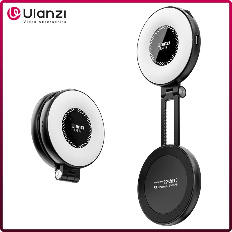 Ulanzi LM19 MagSafe Luz de vídeo bicolor Selfie Light para iPhone 16 15 14 Pro Max Luz de relleno con tapa como soporte para teléfono para vídeo Vlog