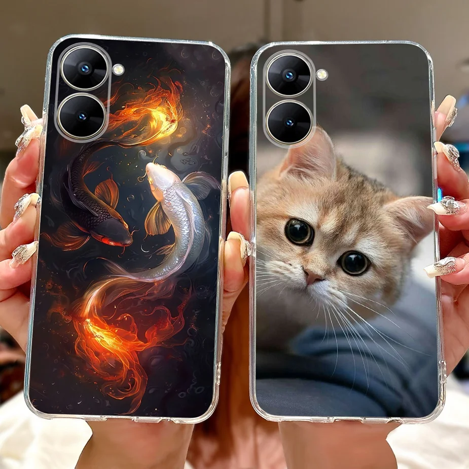 Para Realme V30 funda RMX3618 lindo gato Lucky Koi cubierta pintada 6,52 ''funda de teléfono delgada suave para Realme V30t V 30 RealmeV30 t Fundas - imagen 5