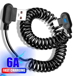Cable USB-C Carga Rápida PD Ángulo Recto Resorte Retráctil Datos