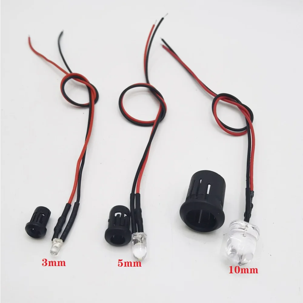 DC12V 10 Uds 3mm/5mm/8mm/10mm rojo/verde/azul/RGB blanco UV redondo precableado LED transparente de agua con soporte de plástico - imagen 2