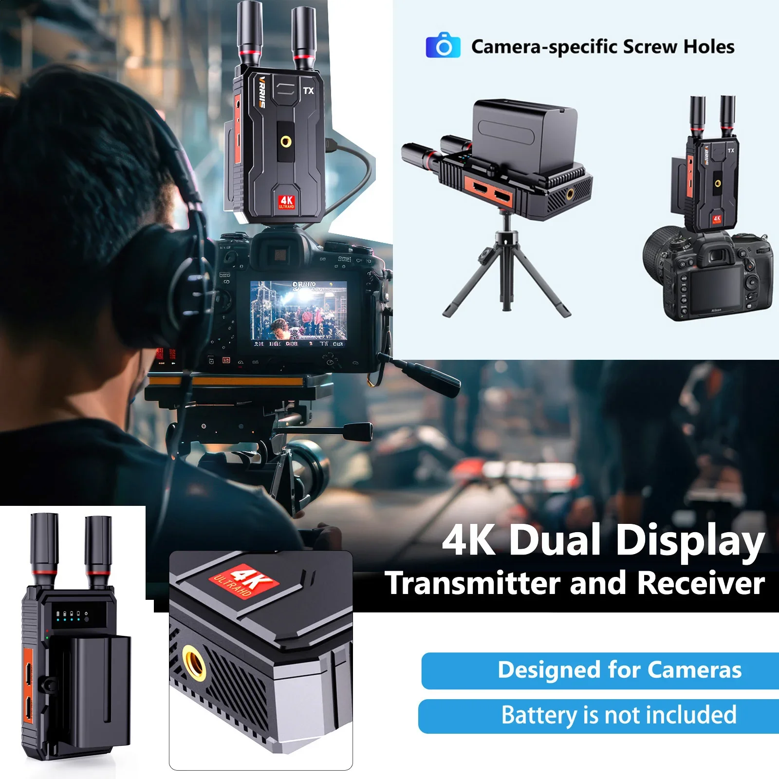 400m 5G 4K Wireless Transmission System Video Transmitter and Receiver HDMI Extender Support Battery /PC/ Camera Live Streaming - imagen 3