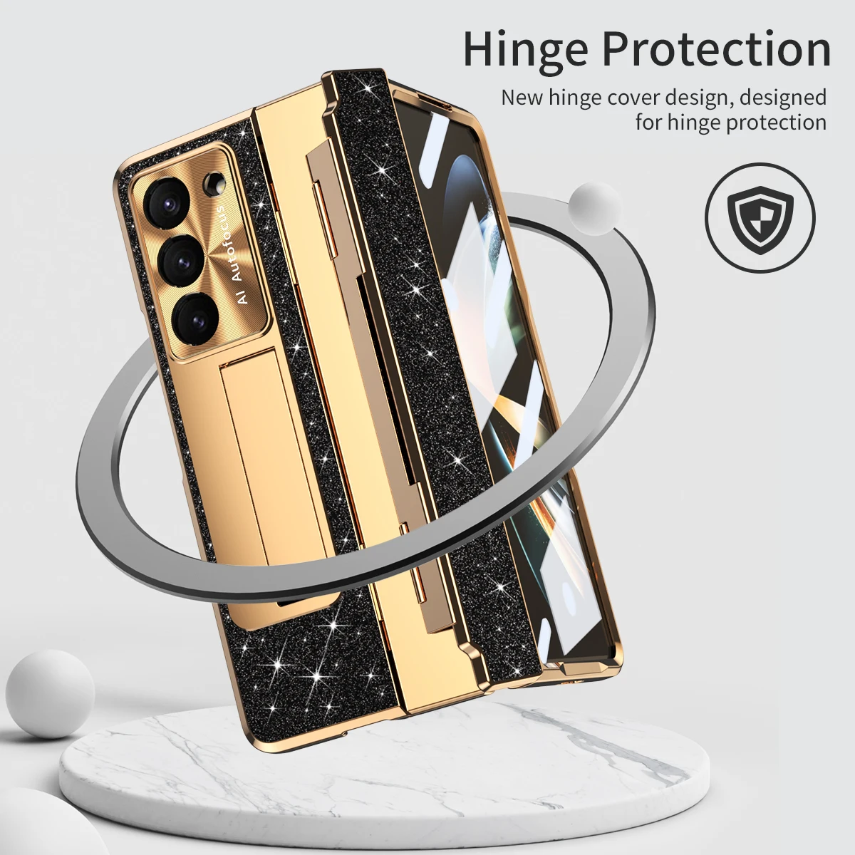 Para Samsung Galaxy Z Fold 6 5 4 3 funda de lujo galvanizada soporte plegable bisagra protectora a prueba de golpes para Galaxy Z Fold6