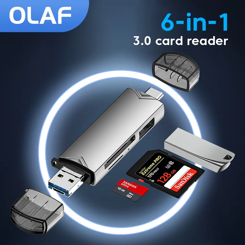 Lector de tarjetas 6 en 1 OTG tipo C Micro sd tf adaptador multifunción USB 3,0 lector de tarjetas tipo c a usb otg para unidad Flash USB teléfono