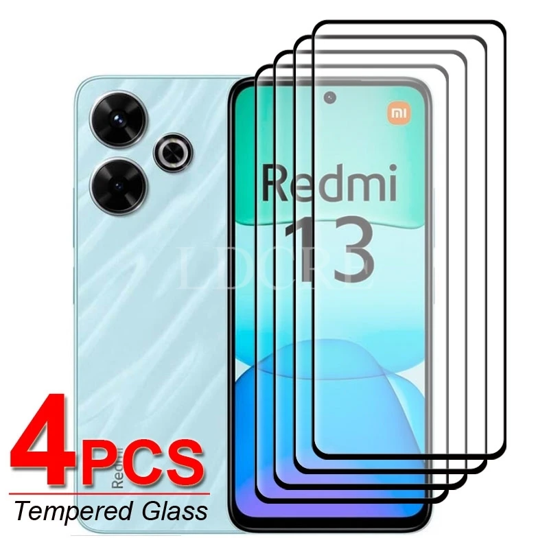 4 Uds para Xiaomi Redmi 13 vidrio Redmi 13 vidrio templado HD Flim pegamento completo Protector de pantalla de teléfono película Redmi 13 4G vidrio