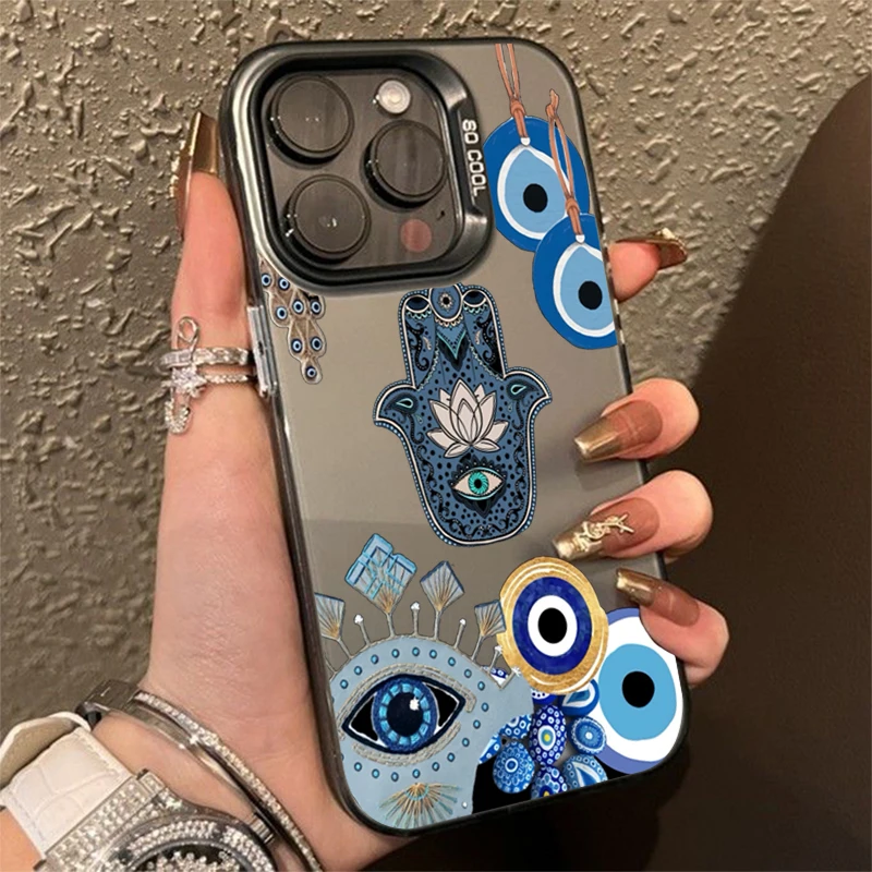 Funda de teléfono IMD plateada galvanizada con grafiti de ojo de palma negro para iPhone 11 12 13 14 15 16 Pro Max 16E 7 8 Plus X XS XR SE - imagen 4