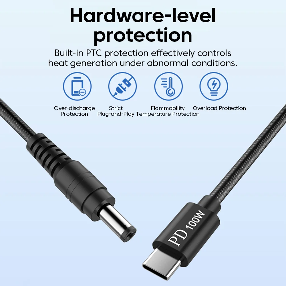 Cable de alimentación de carga rápida PD100W tipo C macho a CC macho Cable de carga para ordenador portátil 2M Cable adaptador de corriente de cabezal recto/codo - imagen 4